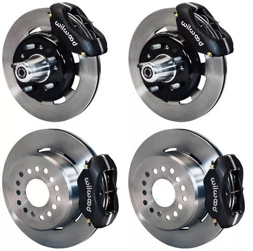 55-57 CHEVY FULL DISC BRAKE KIT,12" ROTORS,4 PISTON BLACK CALIPERS