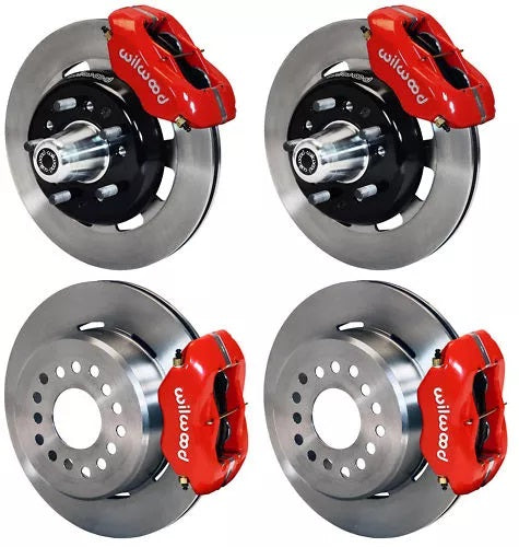 55-57 CHEVY FULL DISC BRAKE KIT,12" ROTORS,4 PISTON RED CALIPERS