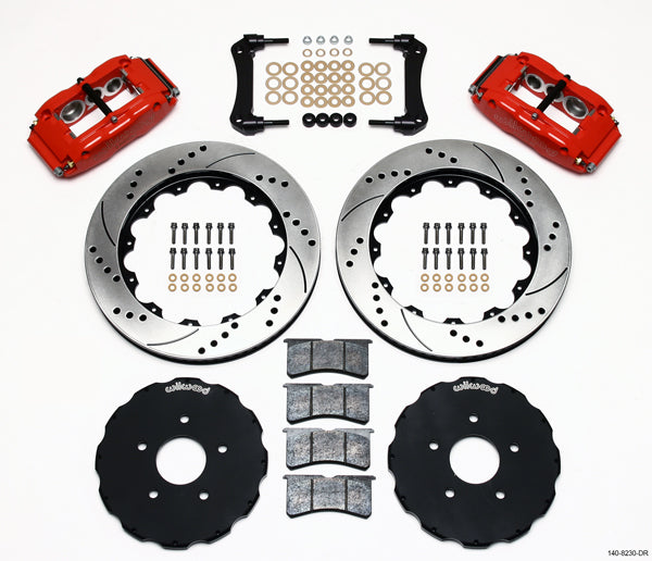 97-13 CORVETTE FULL DISC BRAKE KIT,14" DRILLED ROTORS,RED CALIPERS