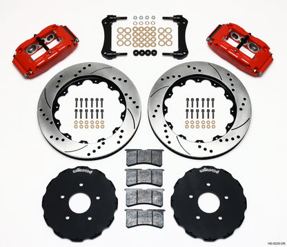97-13 CORVETTE FULL DISC BRAKE KIT,14" DRILLED ROTORS,RED CALIPERS
