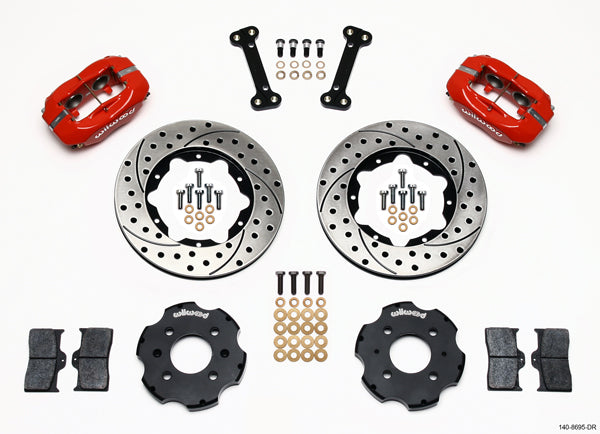 92-00 HONDA CIVIC FULL DISC BRAKE KIT,11" DRILLED,RED,2.46 OFFSET REAR