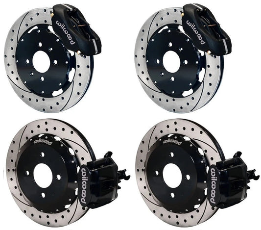 90-97 HONDA FULL DISC BRAKE KIT,11" DRILLED,BLACK,2.39 OFFSET REAR