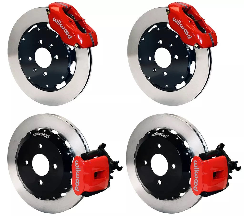 90-97 HONDA FULL DISC BRAKE KIT,11" ROTORS,RED,2.39 OFFSET REAR