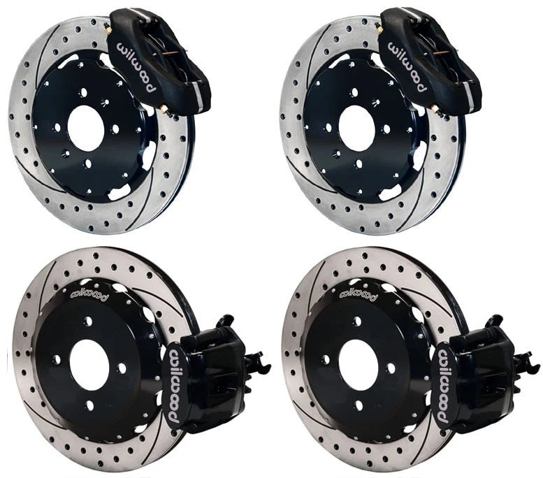 92-00 HONDA CIVIC FULL DISC BRAKE KIT,11" DRILLED,BLACK,2.46 OFFSET REAR