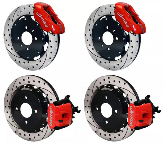 88-95 HONDA FULL DISC BRAKE KIT,11" DRILLED ROTORS,RED,2.71 OFFSET REAR
