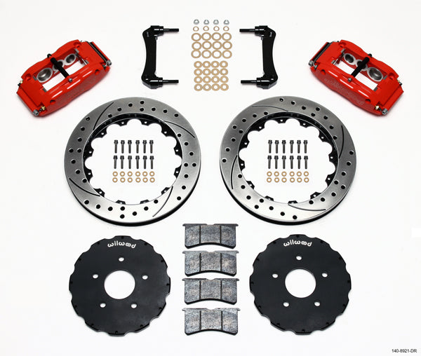 97-13 CORVETTE FULL DISC BRAKE KIT,13" DRILLED ROTORS,RED CALIPERS