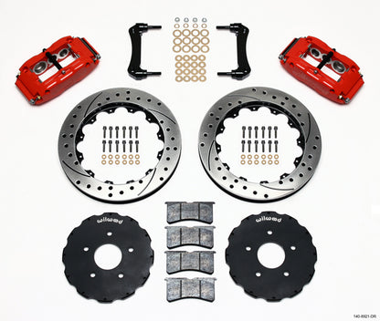 97-13 CORVETTE FULL DISC BRAKE KIT,13" DRILLED ROTORS,RED CALIPERS