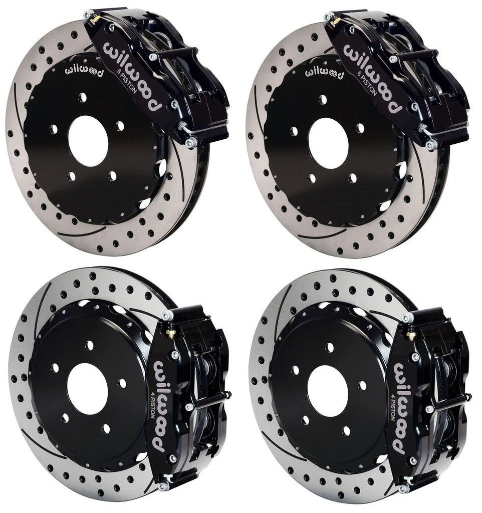 97-13 CORVETTE FULL DISC BRAKE KIT,13" DRILLED ROTORS,BLACK CALIPERS