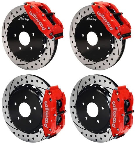 97-13 CORVETTE FULL DISC BRAKE KIT,14" DRILLED ROTORS,RED CALIPERS