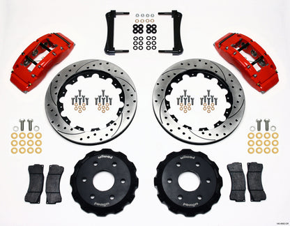 99-18 GM TRUCK/SUV FULL DISC BRAKE KIT,16/14" DRILLED ROTORS,RED CALIPERS