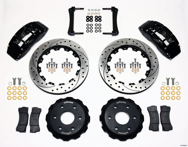 99-18 GM TRUCK/SUV FULL DISC BRAKE KIT,16/14" DRILLED ROTORS,BLACK CALIPERS