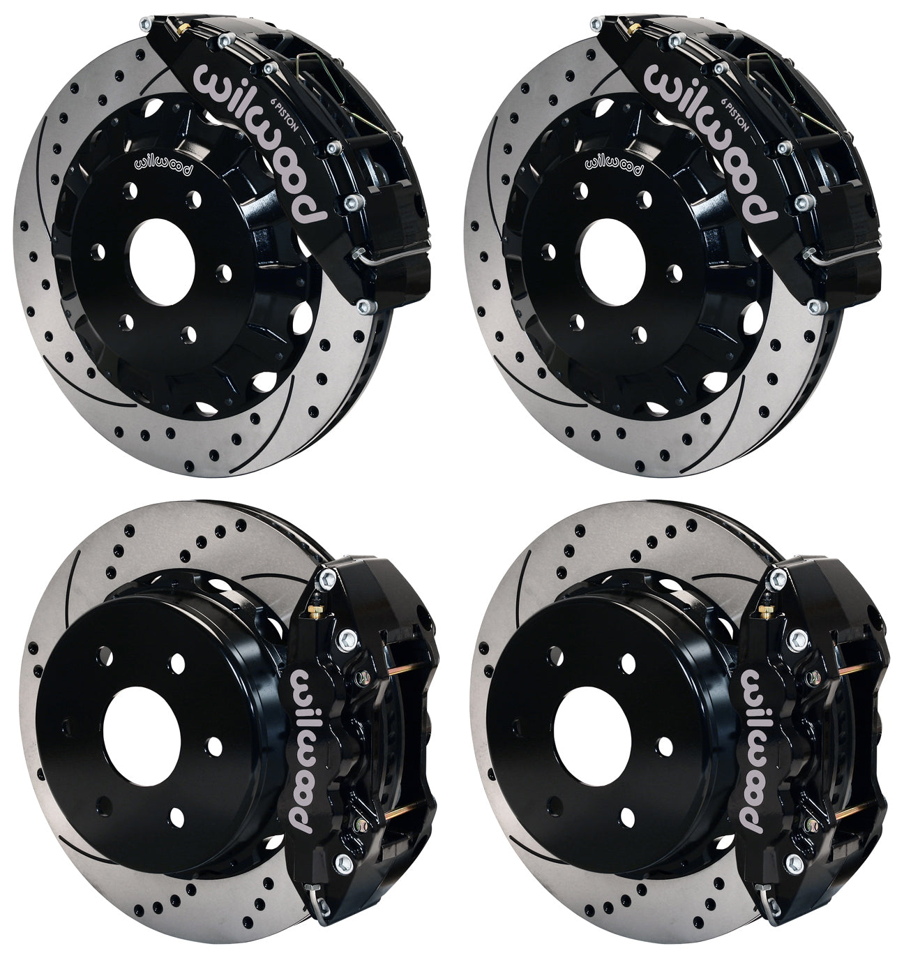 99-18 GM TRUCK/SUV FULL DISC BRAKE KIT,16/14" DRILLED ROTORS,BLACK CALIPERS