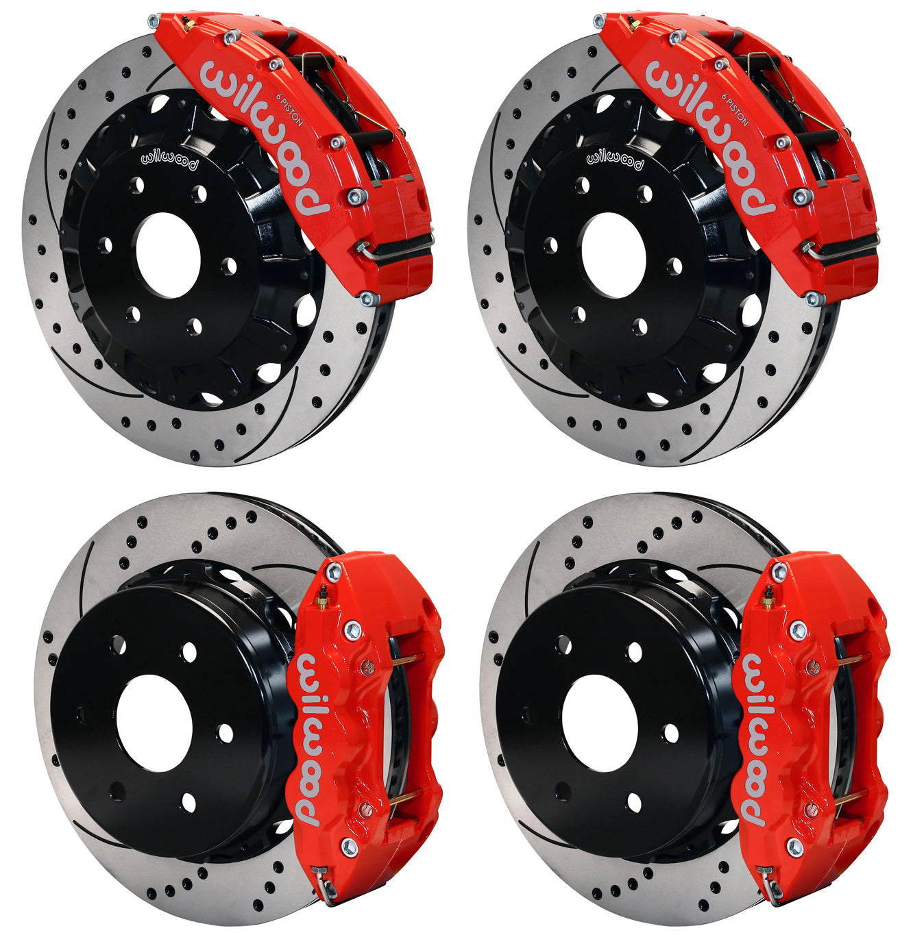 99-18 GM TRUCK/SUV FULL DISC BRAKE KIT,16/14" DRILLED ROTORS,RED CALIPERS