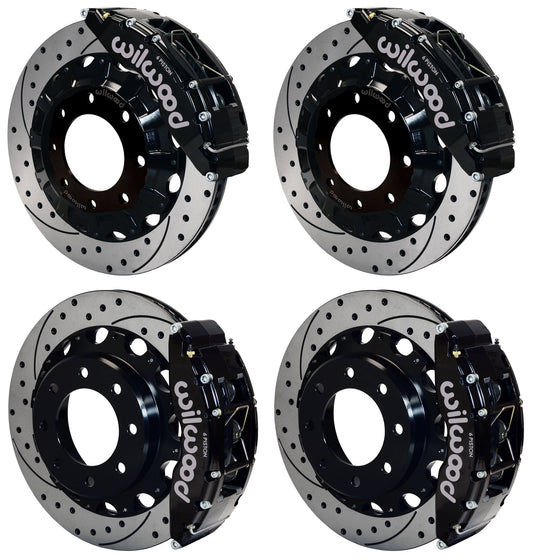 99-10 GM 2500 TRUCK/SUV FULL DISC BRAKE KIT,16" DRILLED ROTORS,BLACK,4.63" CTR