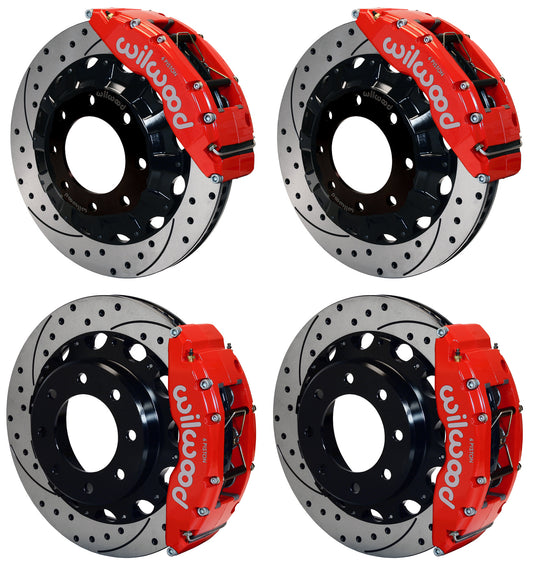 99-10 GM 2500 TRUCK/SUV FULL DISC BRAKE KIT,16" DRILLED ROTORS,RED,4.63" CENTER