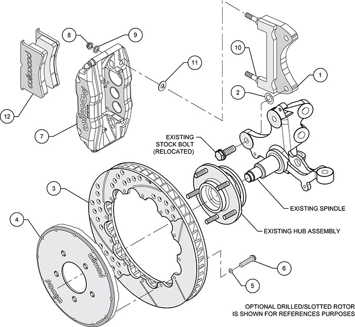 94-04 MUSTANG,FULL DISC BRAKE KIT,13" DRILLED,RED CALIPERS