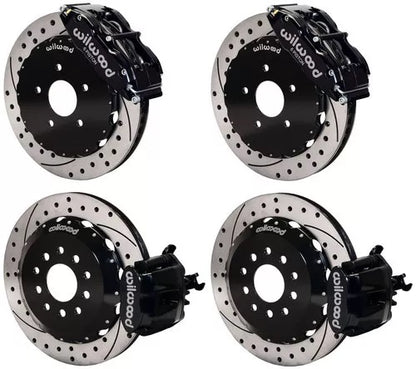 94-04 MUSTANG,FULL DISC BRAKE KIT,13" DRILLED,BLACK CALIPERS