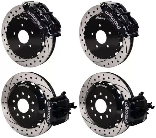 94-04 MUSTANG,FULL DISC BRAKE KIT,13" DRILLED,BLACK CALIPERS