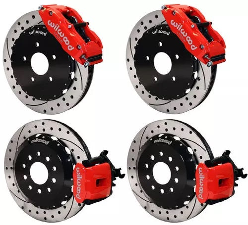 94-04 MUSTANG,FULL DISC BRAKE KIT,13" DRILLED,RED CALIPERS