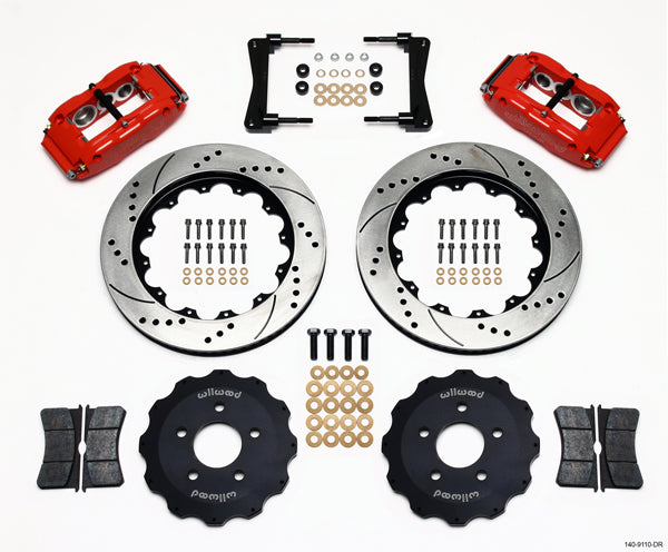 05-14 MUSTANG,FULL DISC BRAKE KIT,14"/13" DRILLED,RED CALIPERS