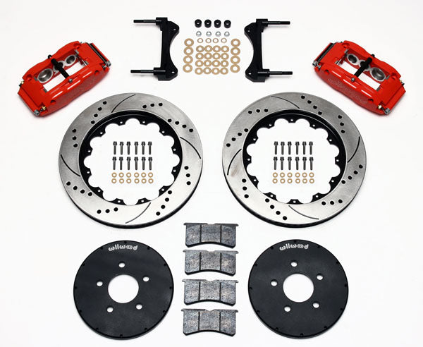 94-04 MUSTANG,FULL DISC BRAKE KIT,14"/13" DRILLED,RED CALIPERS