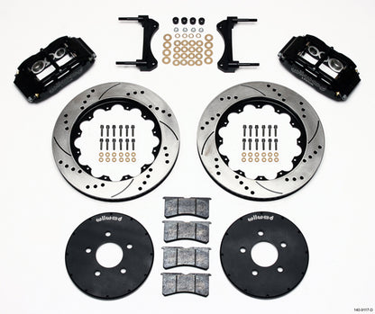 94-04 MUSTANG,FULL DISC BRAKE KIT,14"/13" DRILLED,BLACK CALIPERS