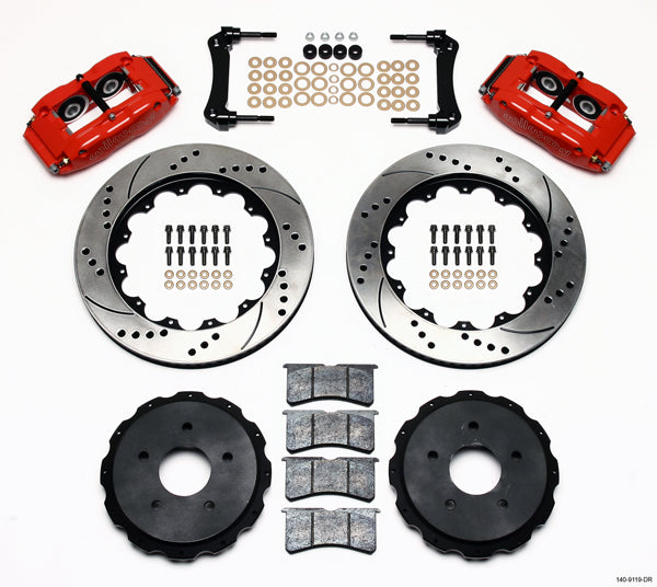 97-13 CORVETTE FULL DISC BRAKE KIT,14" DRILLED ROTORS,RED CALIPERS
