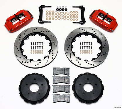 97-13 CORVETTE FULL DISC BRAKE KIT,14" DRILLED ROTORS,RED CALIPERS