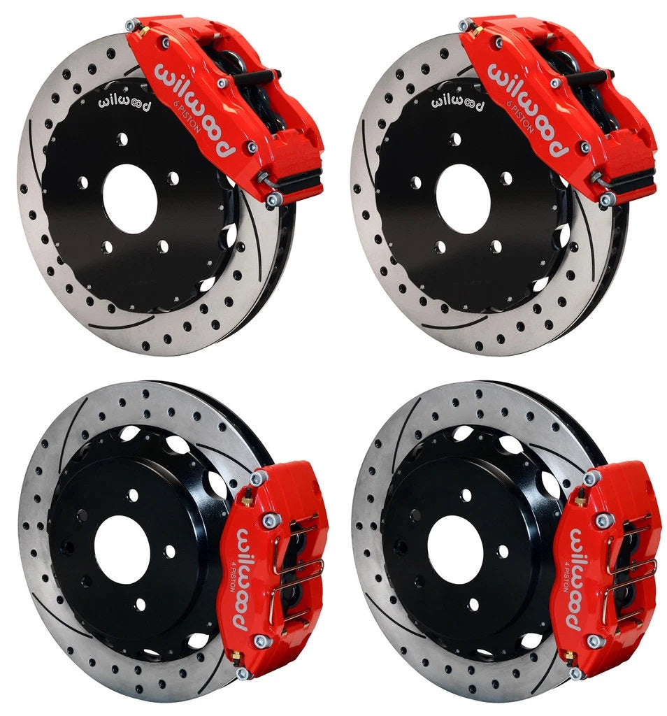 03-09 NISSAN 350Z FULL DISC BRAKE KIT,13" DRILLED ROTORS,RED CALIPERS