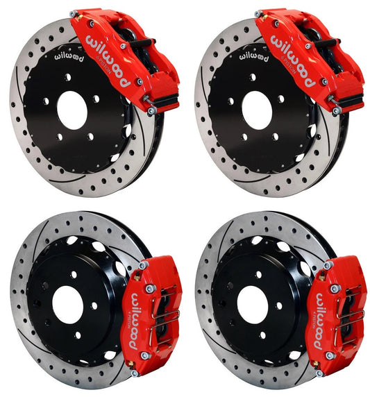 03-09 NISSAN 350Z FULL DISC BRAKE KIT,13" DRILLED ROTORS,RED CALIPERS