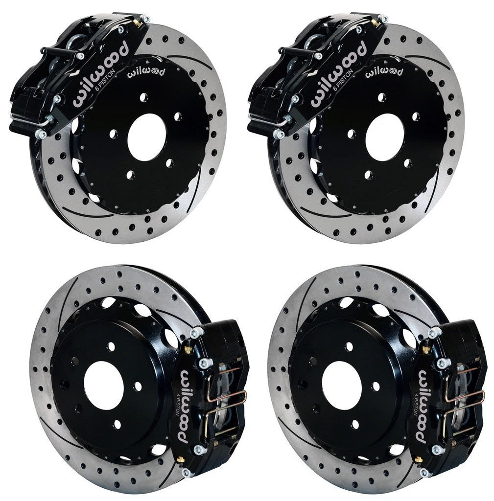 03-09 NISSAN 350Z FULL DISC BRAKE KIT,14/13" DRILLED ROTORS,BLACK CALIPERS