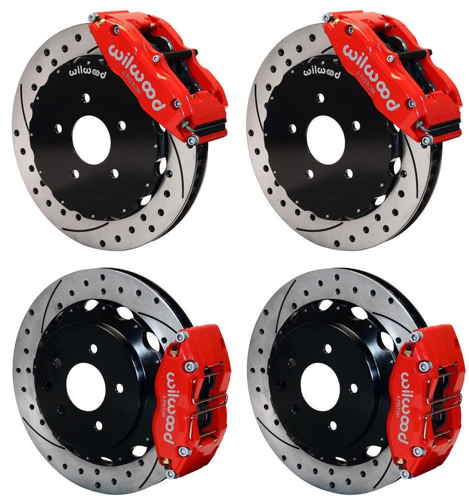 03-09 NISSAN 350Z FULL DISC BRAKE KIT,14/13" DRILLED ROTORS,RED CALIPERS