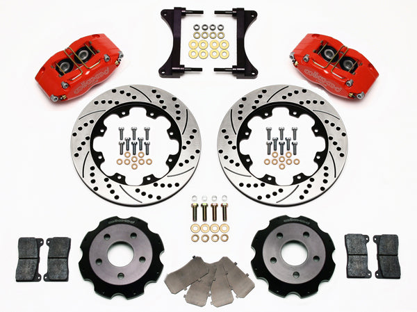 99-08 SUBARU FULL DISC BRAKE KIT,12" DRILLED ROTORS,RED CALIPERS