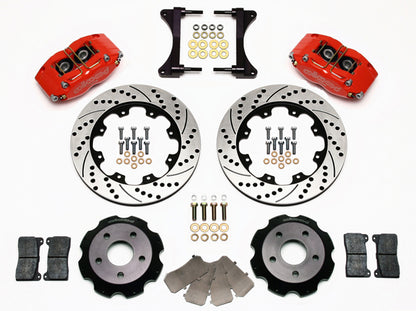 99-08 SUBARU FULL DISC BRAKE KIT,12" DRILLED ROTORS,RED CALIPERS