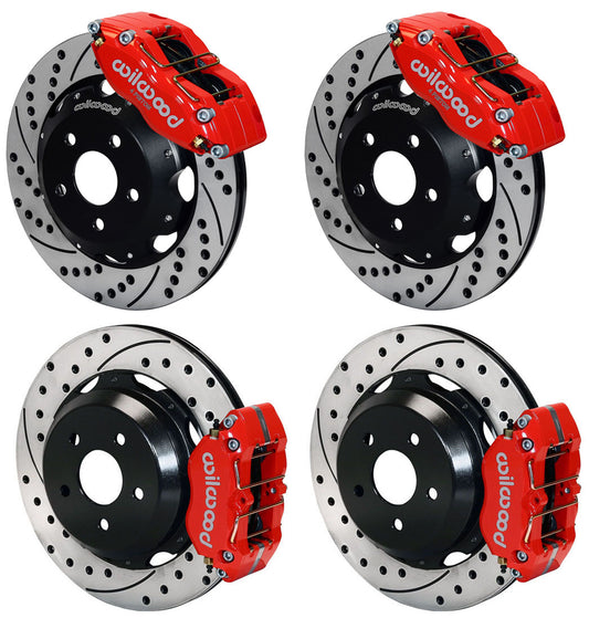 99-08 SUBARU FULL DISC BRAKE KIT,12" DRILLED ROTORS,RED CALIPERS
