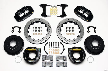 63-70 C10 CURRIE REAR END & 2" DROP WILWOOD BRAKE KIT,13" DRILLED ROTORS,BLACK