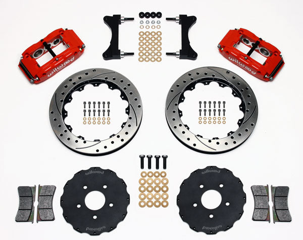 01-06 LANCER EVO FULL DISC BRAKE KIT,13" DRILLED ROTORS,RED CALIPERS