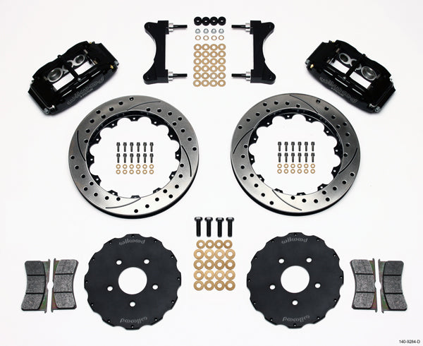 01-06 LANCER EVO FULL DISC BRAKE KIT,13" DRILLED ROTORS,BLACK CALIPERS