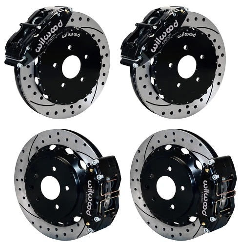 01-06 LANCER EVO FULL DISC BRAKE KIT,13" DRILLED ROTORS,BLACK CALIPERS