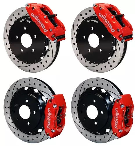 01-06 LANCER EVO FULL DISC BRAKE KIT,13" DRILLED ROTORS,RED CALIPERS