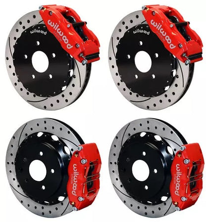 01-06 LANCER EVO FULL DISC BRAKE KIT,13" DRILLED ROTORS,RED CALIPERS
