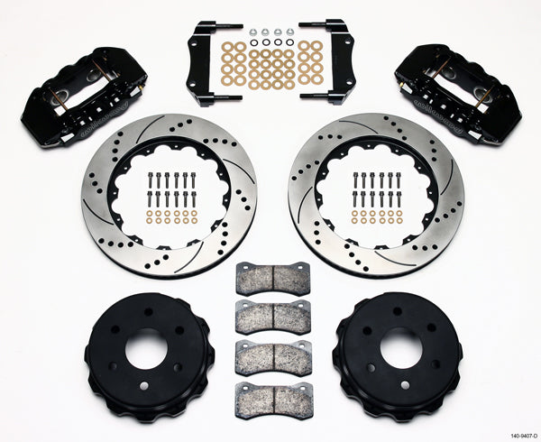 99-18 GM TRUCK/SUV FULL DISC BRAKE KIT,16/14" DRILLED ROTORS,BLACK CALIPERS