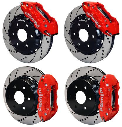 00-06 GM SUV FULL DISC BRAKE KIT,14" DRILLED ROTORS,RED CALIPERS