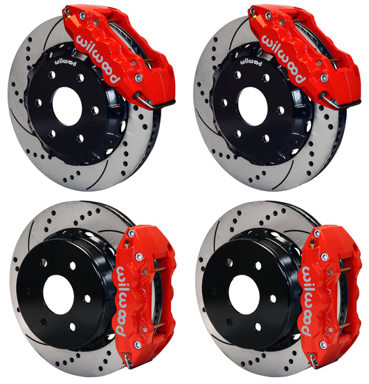 00-06 GM SUV FULL DISC BRAKE KIT,14" DRILLED ROTORS,RED CALIPERS
