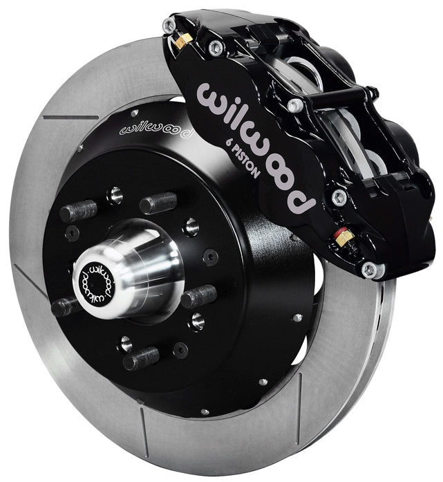 64-74 GM FRONT DISC BRAKE KIT,14" ROTORS,6 PISTON SUPERLITE BLACK CALIPERS