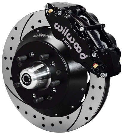 64-74 GM FRONT DISC BRAKE KIT,13" 2-PC. DRILLED ROTORS,6 PISTON SUPERLITE BLACK