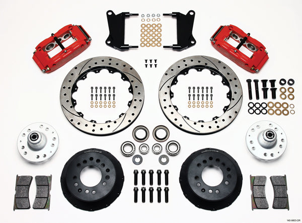 64-74 GM FRONT DISC BRAKE KIT,13" 2-PC. DRILLED ROTORS,6 PISTON SUPERLITE RED