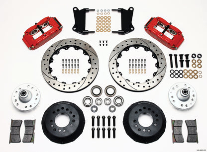64-74 GM FRONT DISC BRAKE KIT,13" 2-PC. DRILLED ROTORS,6 PISTON SUPERLITE RED