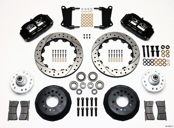 64-74 GM FRONT DISC BRAKE KIT,13" 2-PC. DRILLED ROTORS,6 PISTON SUPERLITE BLACK