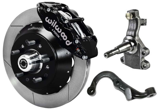 67-69 GM F-BODY FRONT DISC BRAKE KIT & 2" DROP SPINDLES & ARMS,14" ROTORS,BLACK